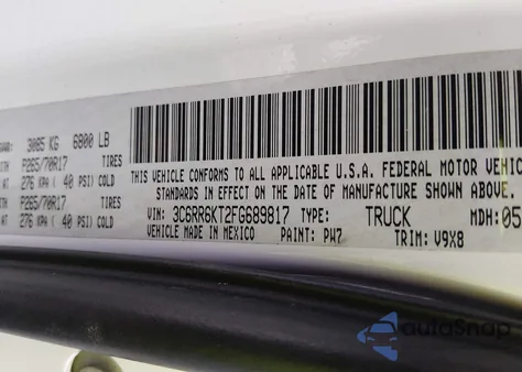 2015 Ram 1500 Tradesman z USA, uszkodzony, nr VIN 3C6RR6KT2FG689817